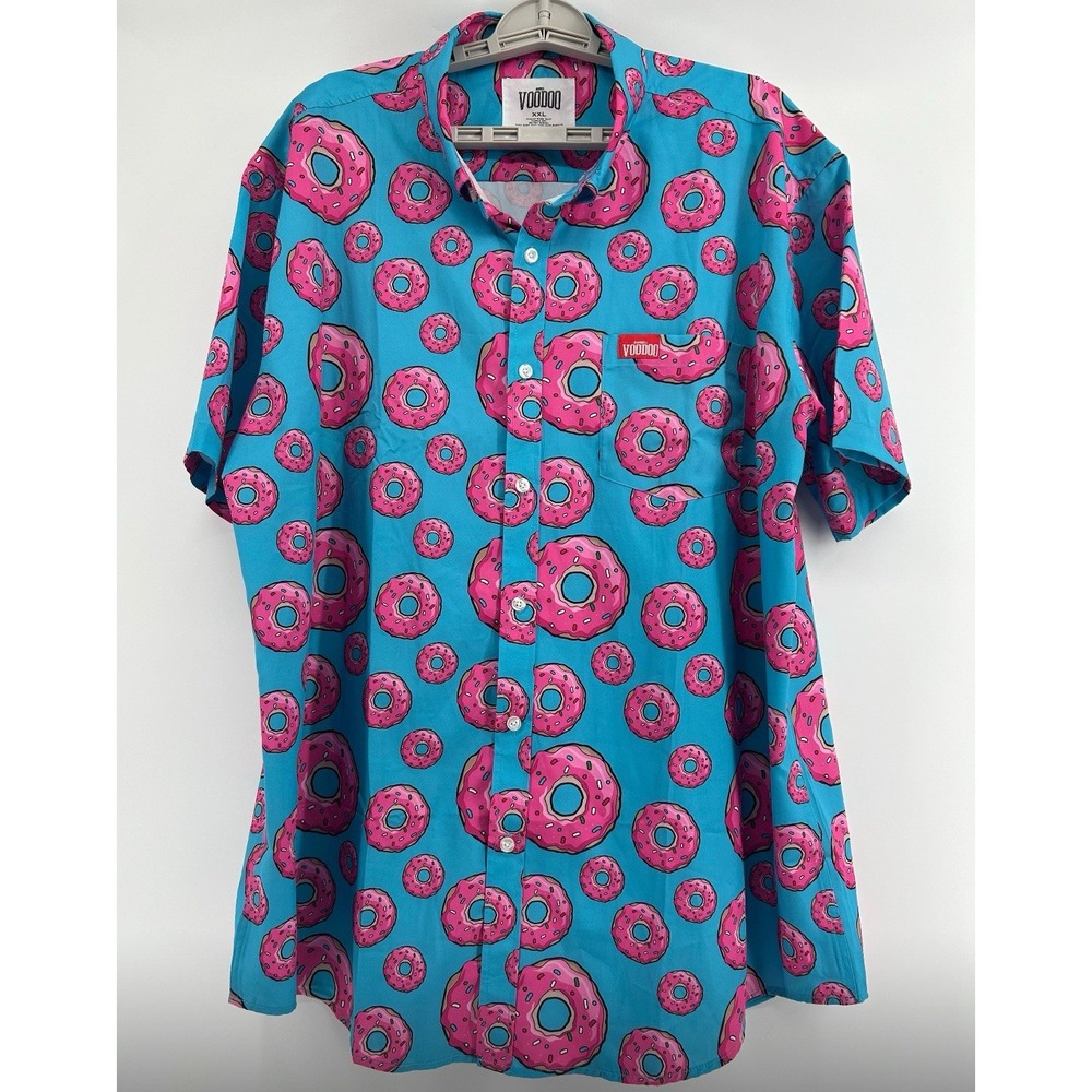 Barbell Voodoo‎ Donuts All Over Print Shirt Sleeve Button Size XXL